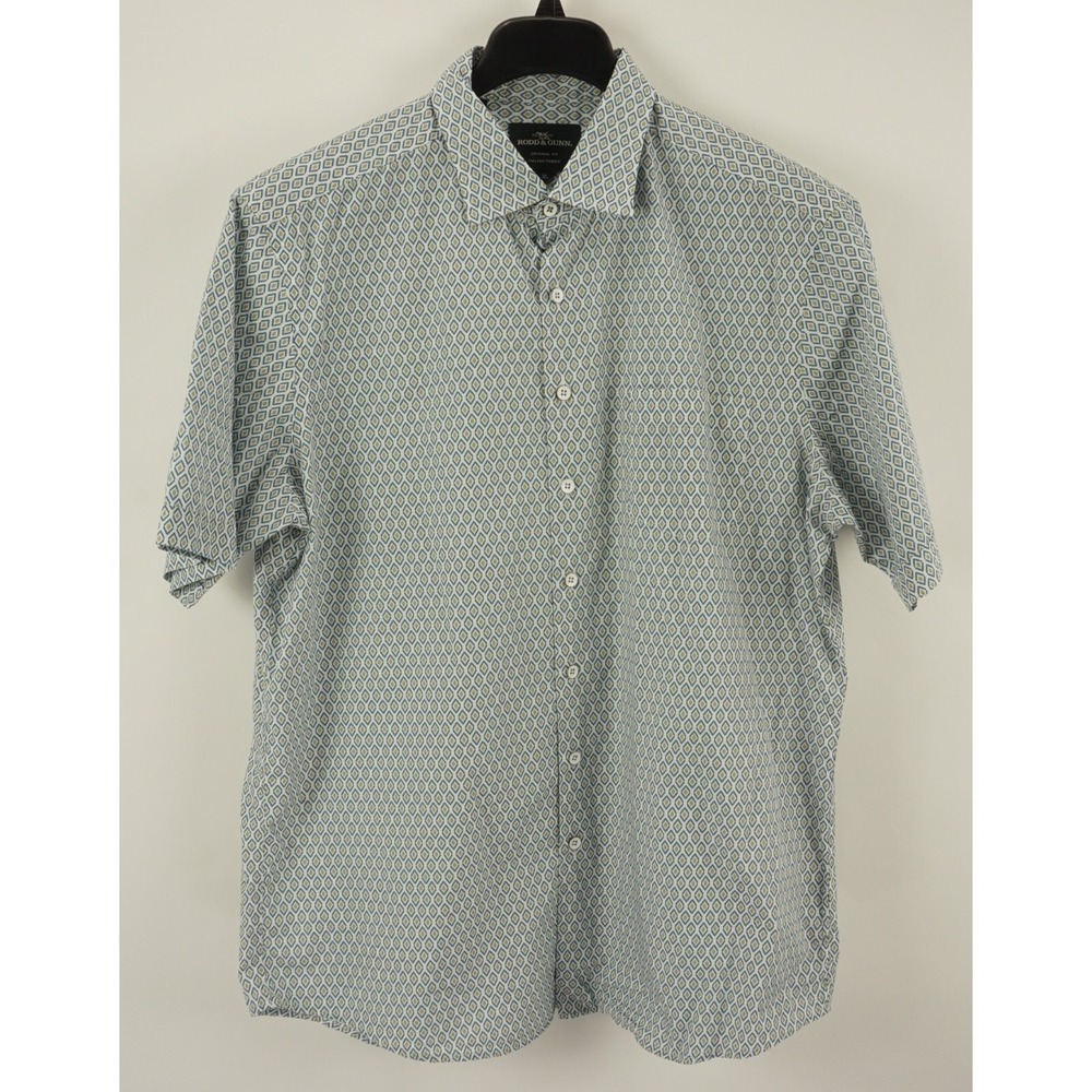 Rodd & Gunn Men's XL Short Sleeve White Geometric Lightweight Button Up Shirt
